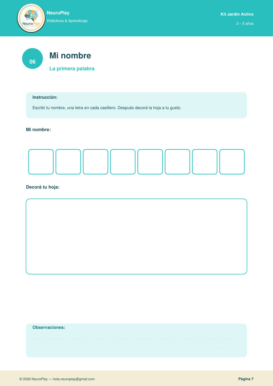 Ficha de muestra del Kit 3–5